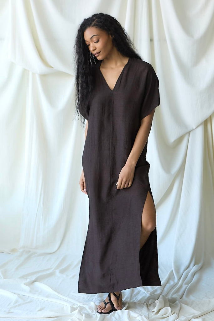 Easy Fit Caftan - NAIA Acetate- Dark Coffee – Natalie Busby